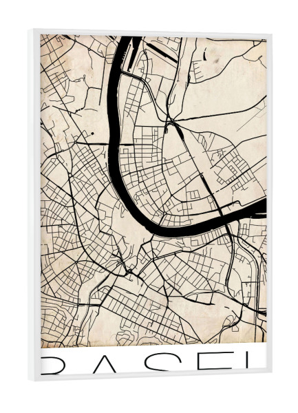 Poster mit weißem Rahmen "Basel Switzerland Map" artboxONE - Städte,Schwarzweiß