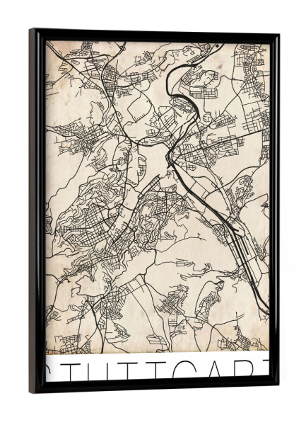 Poster mit schwarzem Rahmen "Stuttgart Germany Map" artboxONE - Städte,Reise,Schwarzweiß,Reise / Länder