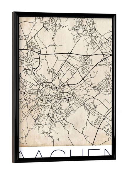 Poster mit schwarzem Rahmen "Aachen Germany Map" artboxONE - Städte,Reise,Schwarzweiß