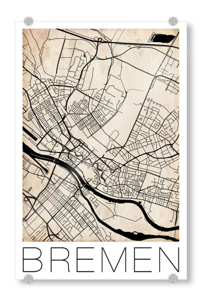 Acrylglasbild "Bremen Vintage Map" artboxONE - Städte,Reise,Schwarzweiß,Reise / Länder
