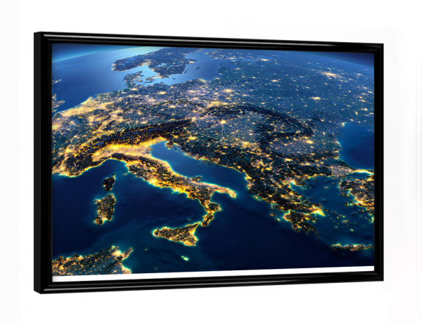 Poster mit schwarzem Rahmen "Southern Europe Photograph Night View" artboxONE - Städte,Reise