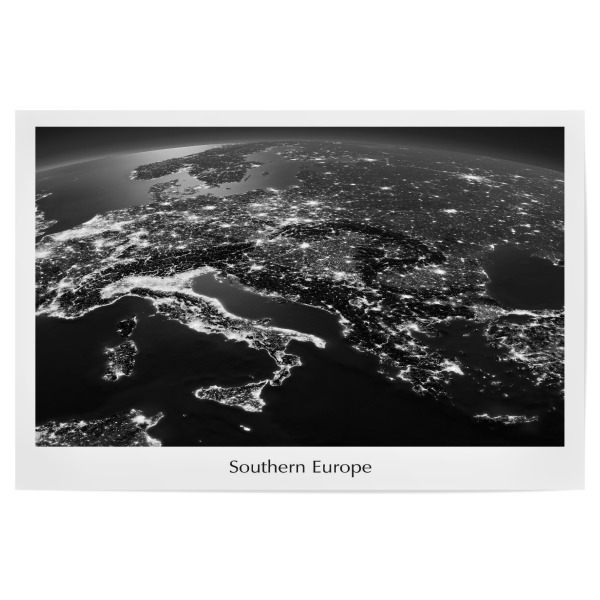 Poster "Southern Europe Photograph Night View Black and White" artboxONE - Städte,Reise,Schwarzweiß,Reise / Länder