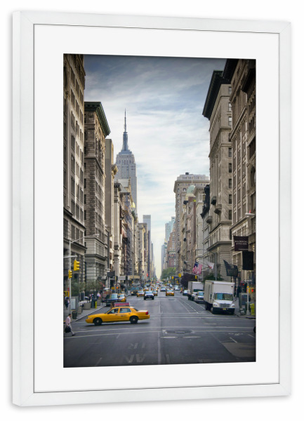 Poster mit Rahmen weiß "NEW YORK CITY 5th Avenue" artboxONE - Städte / New York,Reise,Architektur,Automobile,Reise / Länder