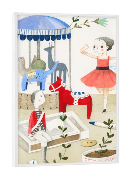 Poster mit weißem Rahmen "Die Ballerina und der Zinnsoldat" artboxONE - Für Kinder,Menschen,Liebe