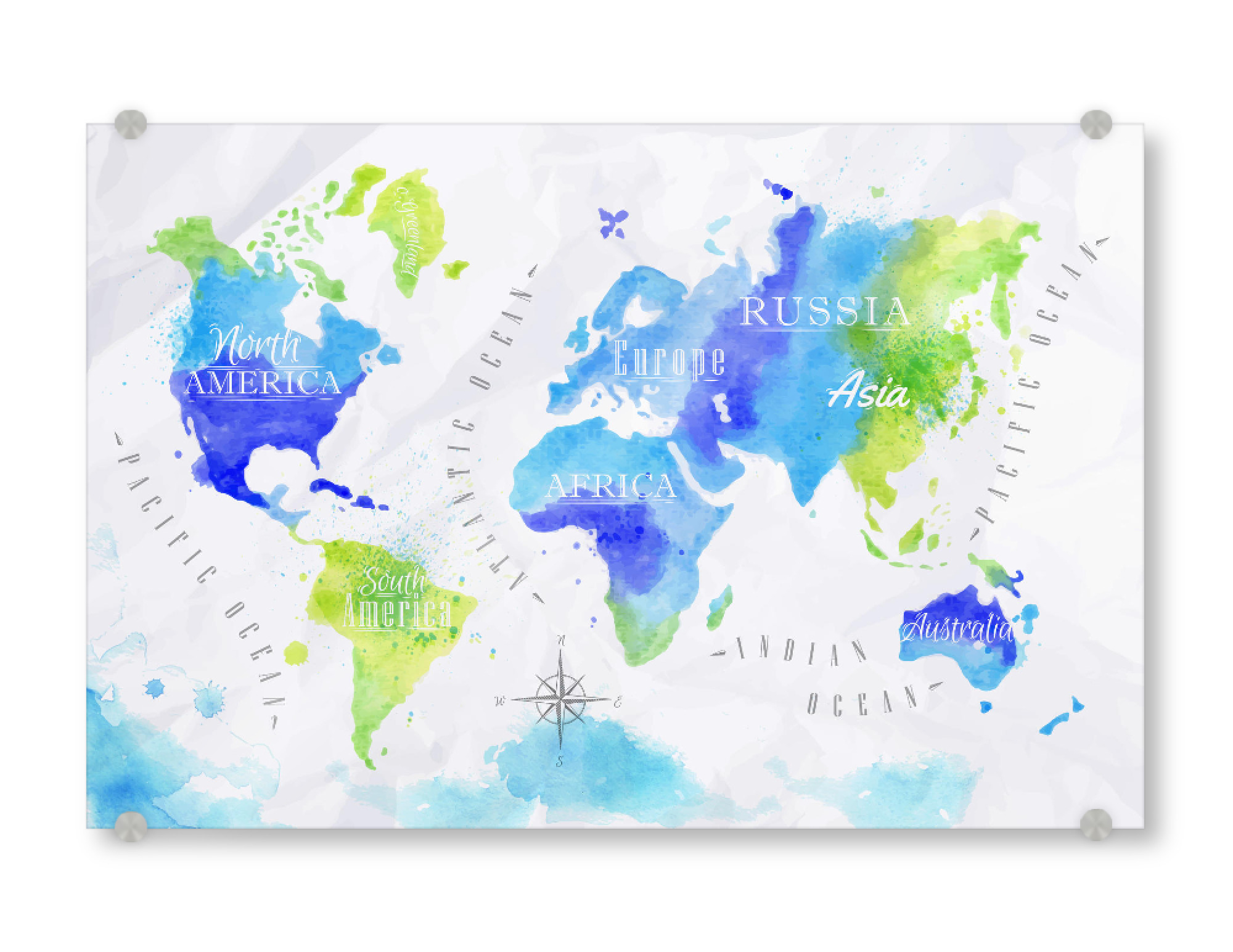 Acrylglasbild "Aquarell Weltkarte grün blau" artboxONE - Reise,Reise / Afrika,Reise / Asien,Reise / Länder,Kartografie