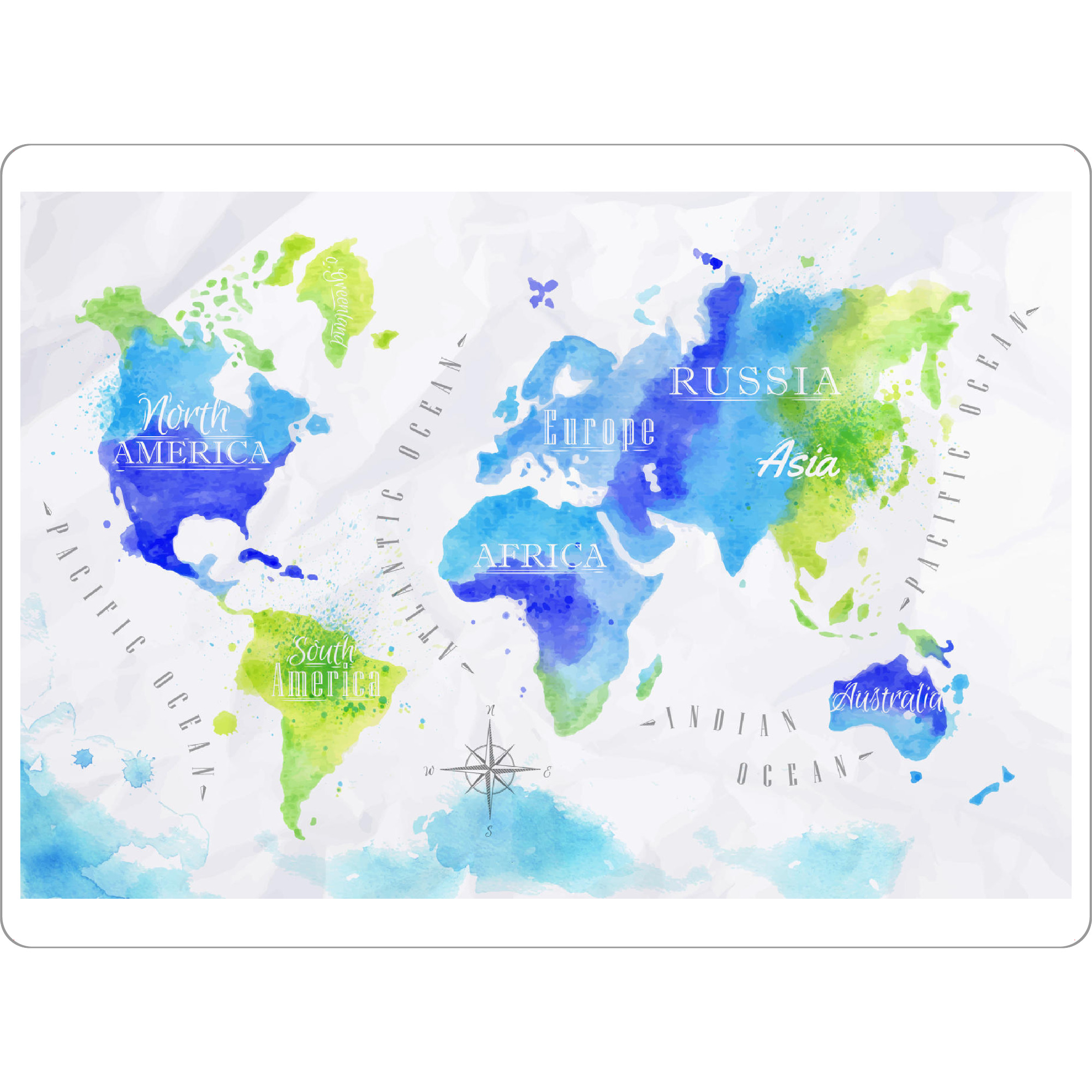Tischset "Aquarell Weltkarte grün blau" artboxONE - Reise,Reise / Afrika,Reise / Asien,Reise / Länder,Kartografie