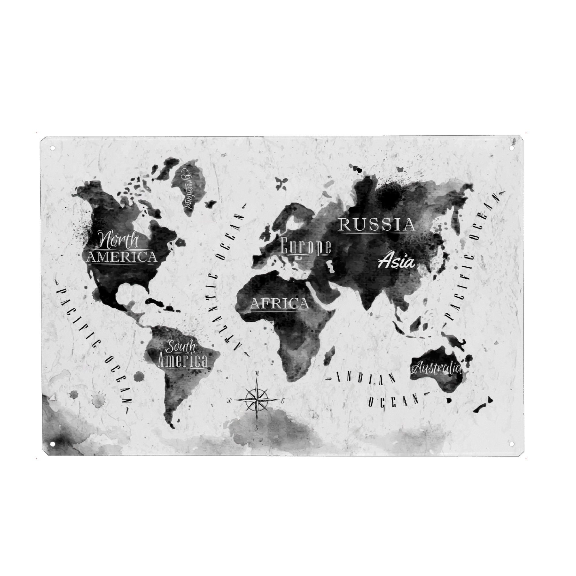Metall Poster "Tinte Weltkarte" artboxONE - Reise,Schwarzweiß,Reise / Afrika,Reise / Asien,Reise / Länder,Kartografie