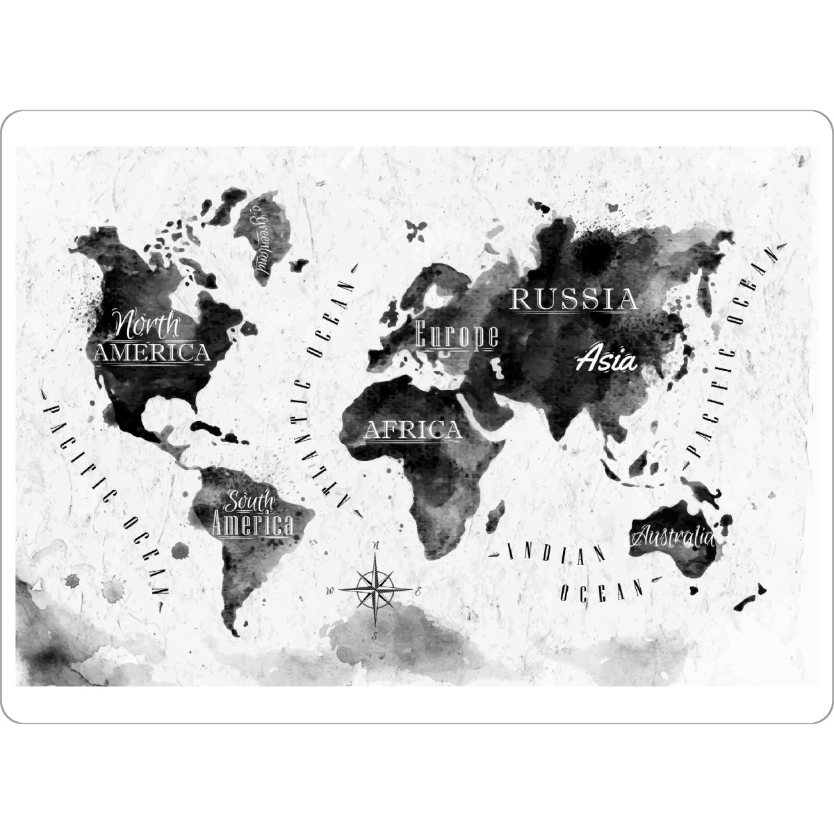 Tischset "Tinte Weltkarte" artboxONE - Reise,Schwarzweiß,Reise / Afrika,Reise / Asien,Reise / Länder,Kartografie