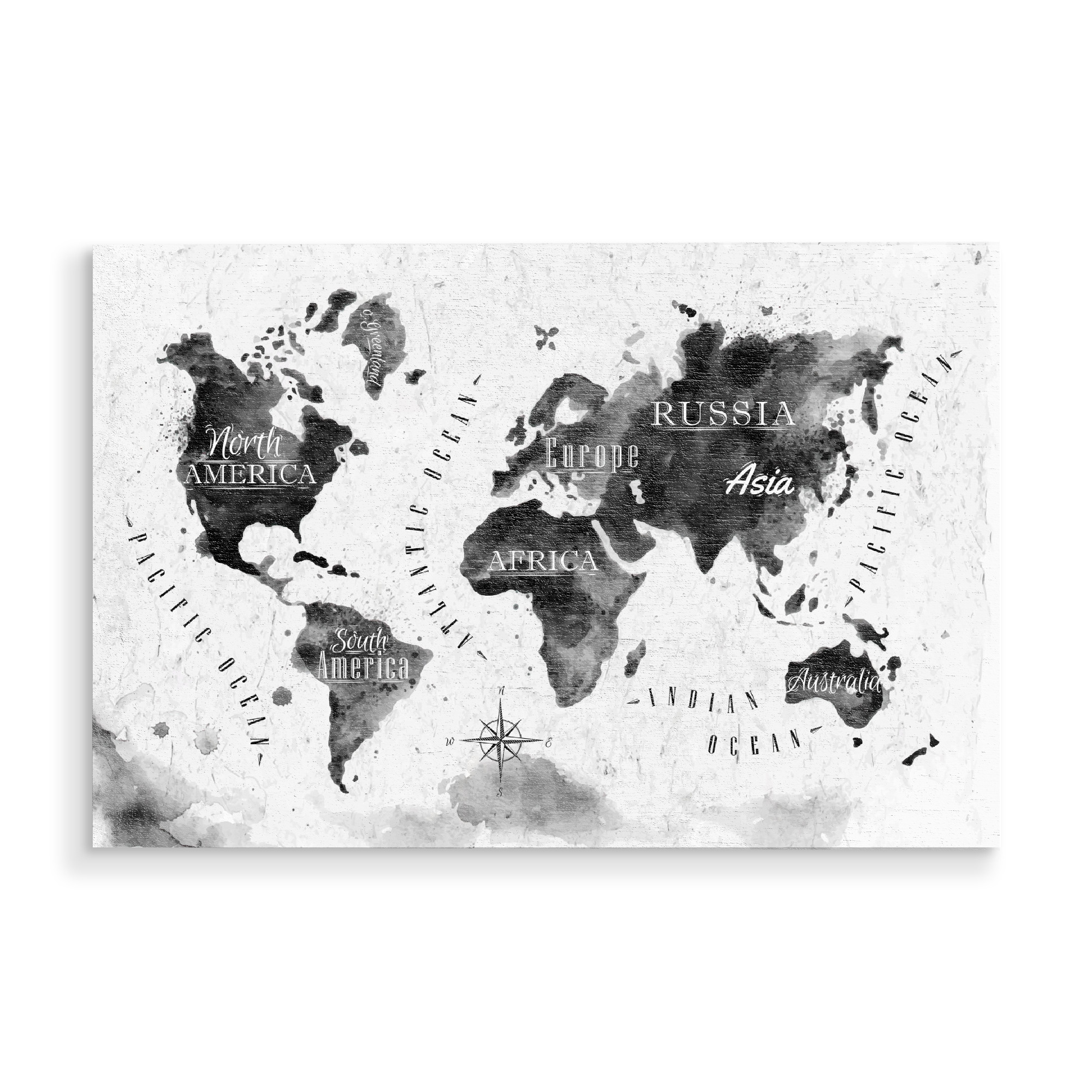 Holzbild "Tinte Weltkarte" artboxONE - Reise,Schwarzweiß,Reise / Afrika,Reise / Asien,Reise / Länder,Kartografie