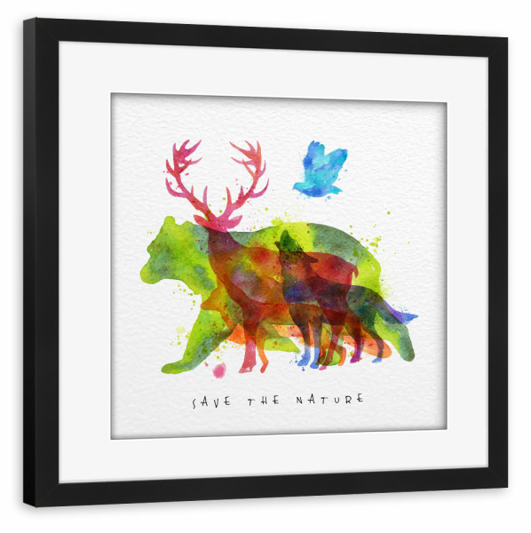 Poster mit Rahmen schwarz "Save the Nature" artboxONE - Natur,Für Kinder,Tiere,Comic