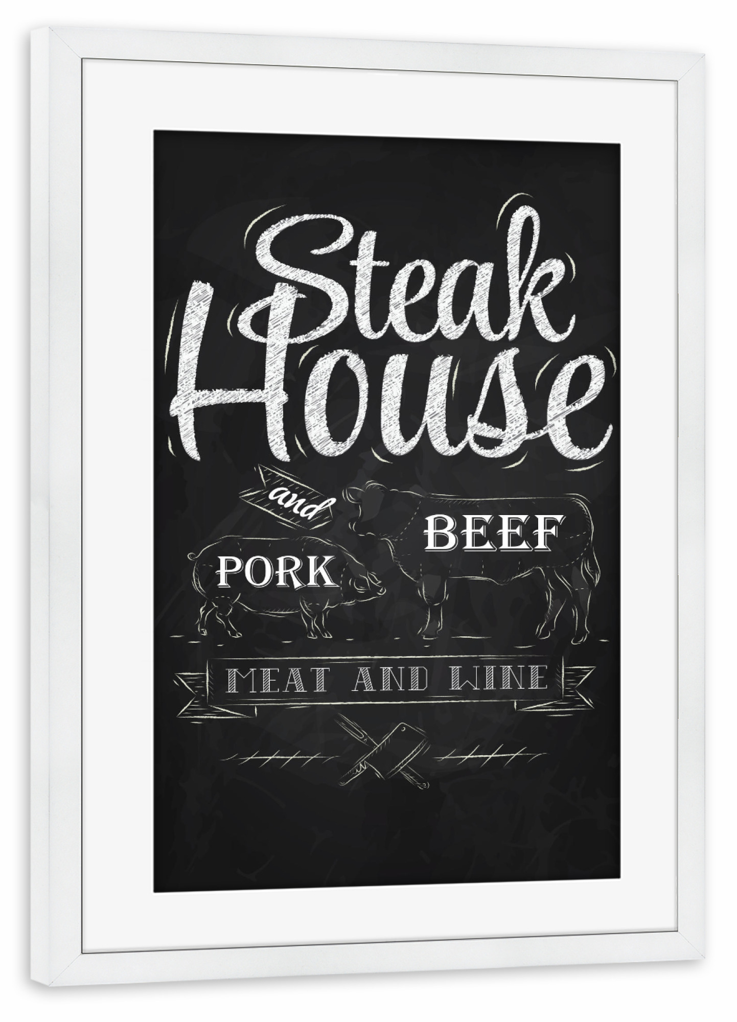 Poster mit Rahmen weiß "Steakhouse I" artboxONE - Essen & Trinken,Schwarzweiß