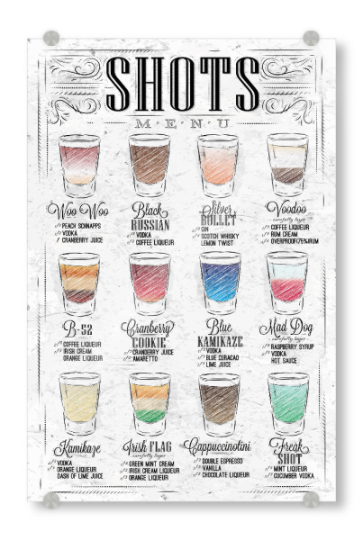 Acrylglasbild "Shots Menu II" artboxONE - Essen & Trinken,Schwarzweiß