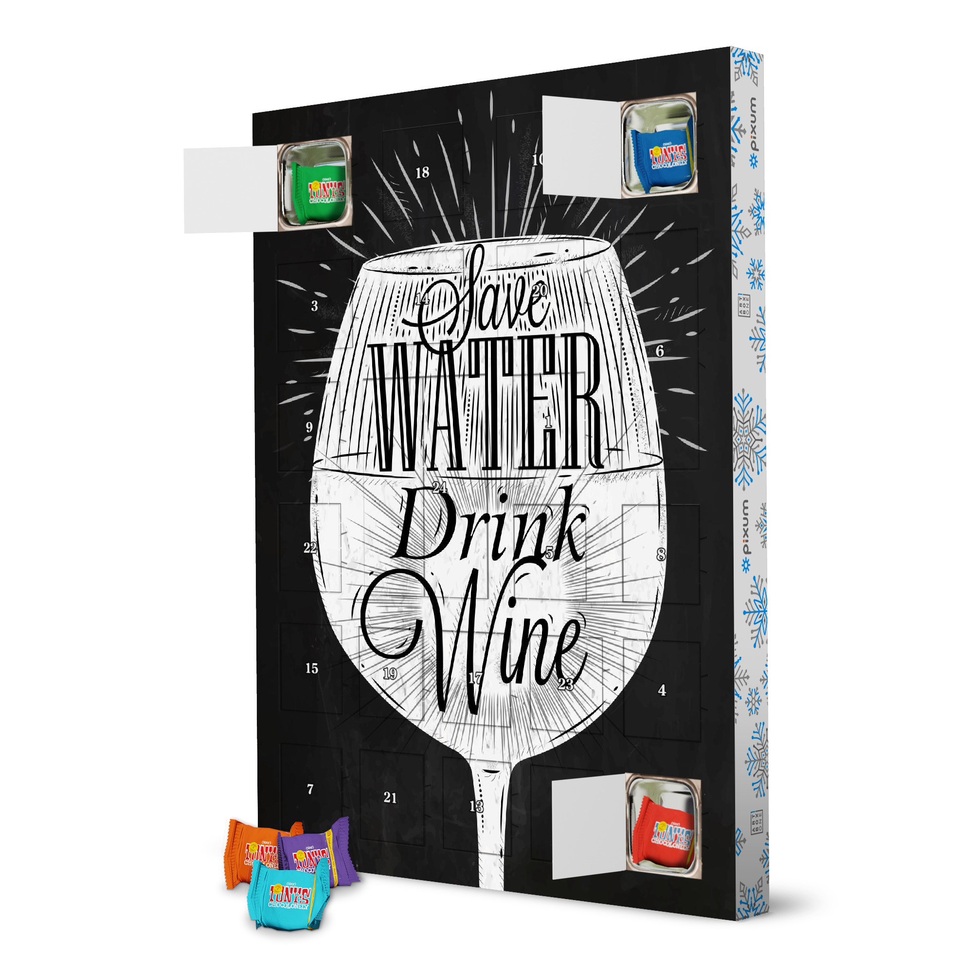 Adventskalender mit Tony's Chocolonely Save Water - Drink Wine II artboxONE Adventskalender Essen & Trinken