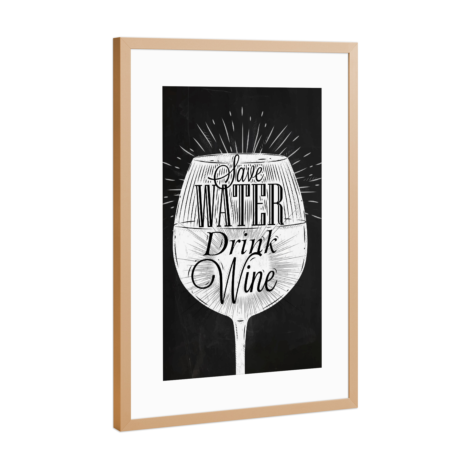 Poster mit Rahmen Kupfer "Save Water - Drink Wine II" artboxONE - Essen & Trinken,Schwarzweiß