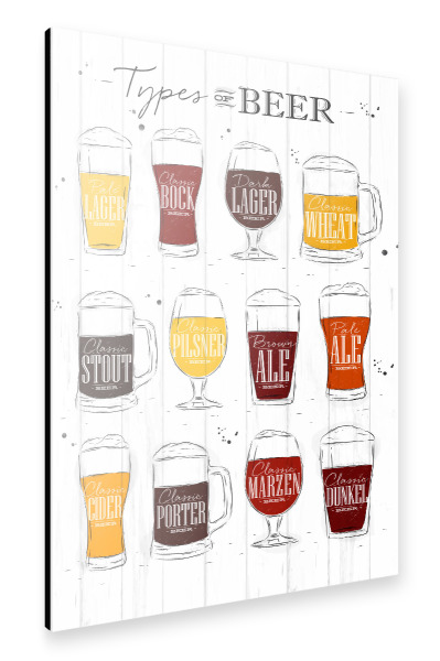 Alu-Dibond "Types of Beer I" 30x20 cm artboxONE