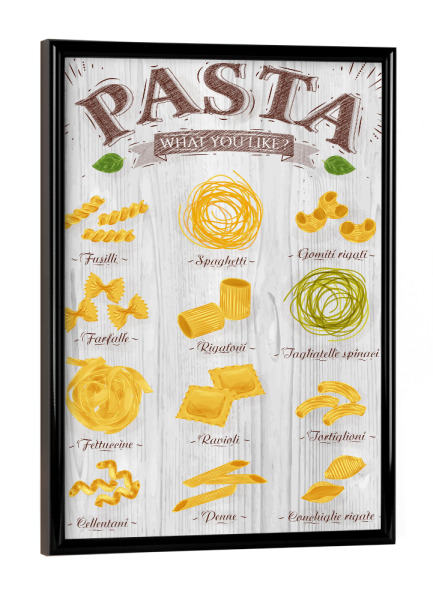Poster mit schwarzem Rahmen "We Love Pasta I" artboxONE - Essen & Trinken
