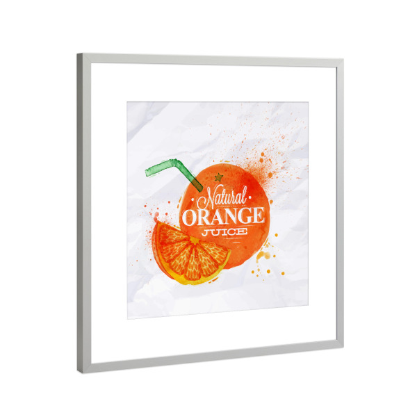 Poster mit Rahmen Silber "Natural Orange Juice" artboxONE - Essen & Trinken