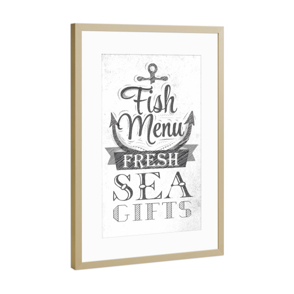 Poster mit Rahmen Gold "Fish Menu II" artboxONE - Essen & Trinken
