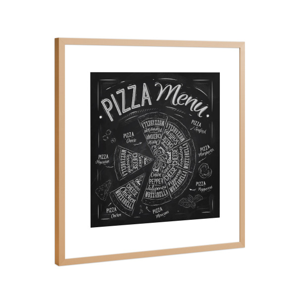 Poster mit Rahmen Kupfer "Pizza Menu II" artboxONE - Essen & Trinken,Schwarzweiß