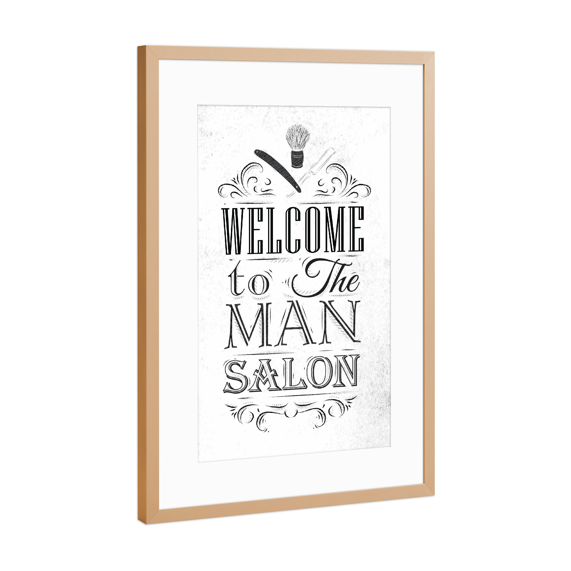 Poster mit Rahmen Kupfer "Barber Shop I" artboxONE - Typografie,Menschen,Schwarzweiß,Fashion