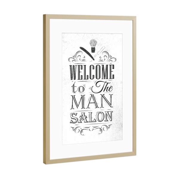 Poster mit Rahmen Gold "Barber Shop I" artboxONE - Typografie,Menschen,Schwarzweiß,Fashion