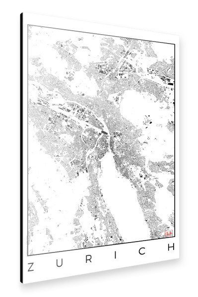 Alu-Dibond "Zürich, Schweiz - Schwarzplan" 30x20 cm artboxONE