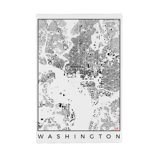 Holzbild "Washington, USA - Schwarzplan" artboxONE - Städte,Schwarzweiß,Architektur,Städte / Washington,Kartografie
