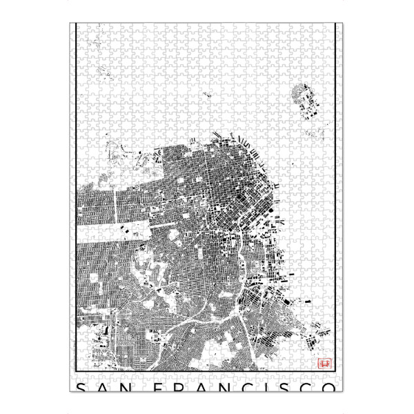 Puzzle Ravensburger "San Francisco, USA - Schwarzplan" artboxONE - Städte,Schwarzweiß,Städte / San Francisco,Kartografie