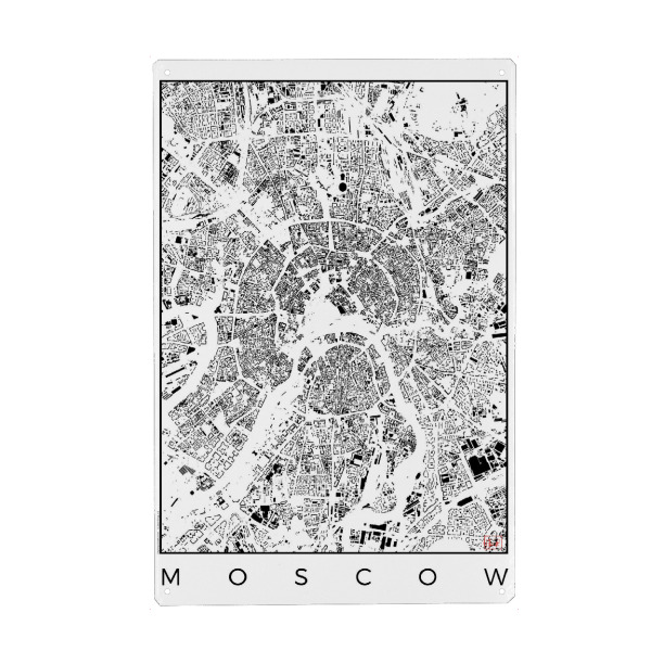 Holzbild "Moskau, Russland - Schwarzplan" artboxONE - Städte,Schwarzweiß,Kartografie
