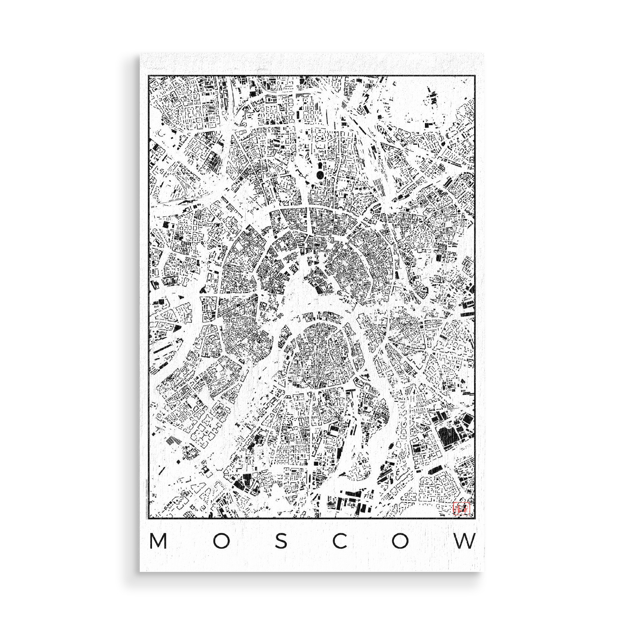 Holzbild "Moskau, Russland - Schwarzplan" artboxONE - Städte,Schwarzweiß,Kartografie