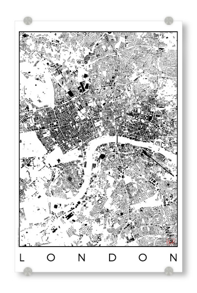 Acrylglasbild "London, Großbritannien - Schwarzplan" artboxONE - Städte,Städte / London,Schwarzweiß,Kartografie