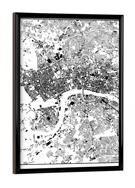 Poster mit schwarzem Rahmen "London, Großbritannien - Schwarzplan" artboxONE - Städte,Städte / London,Schwarzweiß,Kartografie