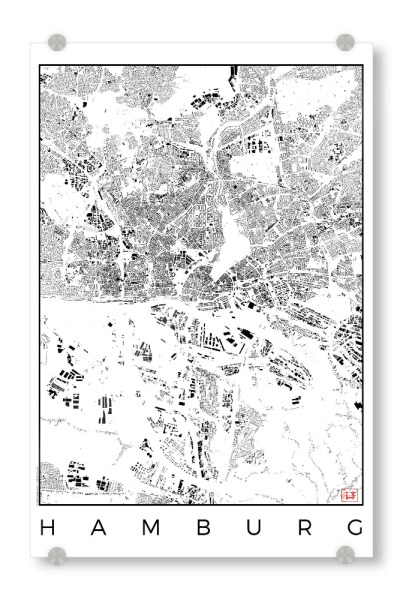 Acrylglasbild "Hamburg, Deutschland - Schwarzplan" artboxONE - Städte,Städte / Hamburg,Schwarzweiß,Kartografie