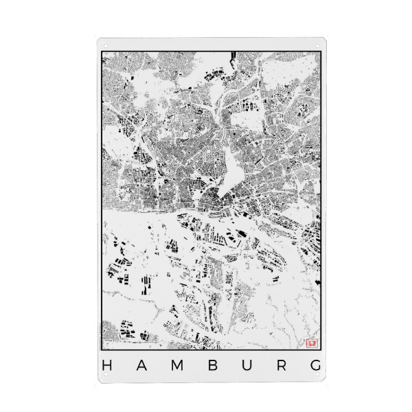 Holzbild "Hamburg, Deutschland - Schwarzplan" artboxONE - Städte,Städte / Hamburg,Schwarzweiß,Kartografie