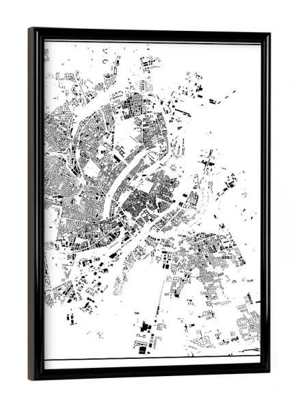 Poster mit schwarzem Rahmen "Kopenhagen, Dänemark - Schwarzplan" artboxONE - Städte,Schwarzweiß,Städte / København,Kartografie
