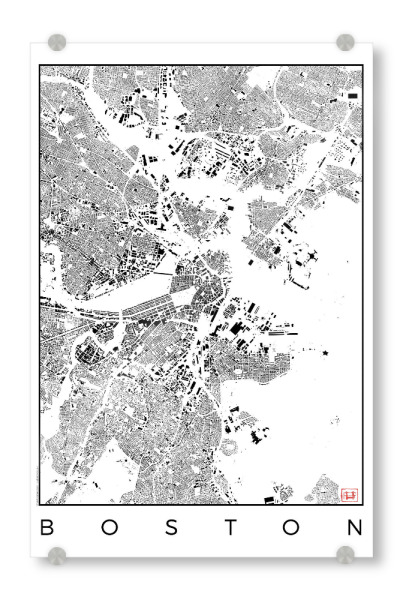 Acrylglasbild "Boston, USA - Schwarzplan" artboxONE - Städte,Schwarzweiß,Architektur,Städte / Boston,Kartografie