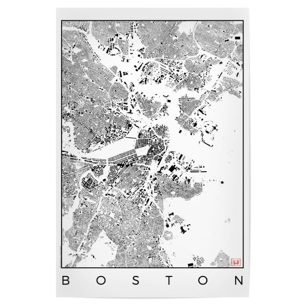 Poster "Boston, USA - Schwarzplan" artboxONE - Städte,Schwarzweiß,Architektur,Städte / Boston,Kartografie