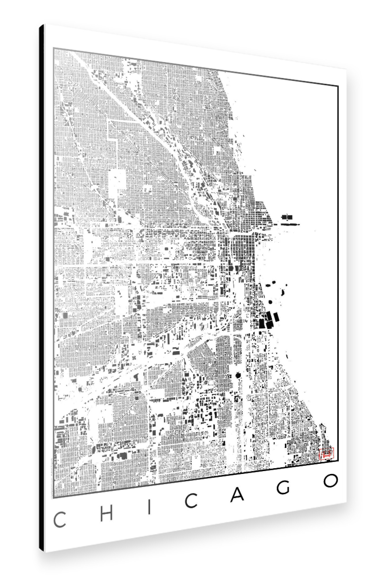 Alu-Dibond "Chicago, USA - Schwarzplan" 30x20 cm artboxONE