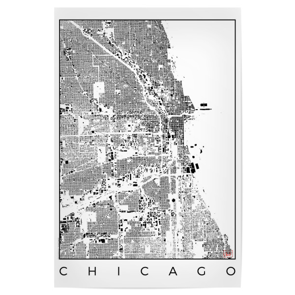 Poster "Chicago, USA - Schwarzplan" artboxONE - Städte,Schwarzweiß,Städte / Chicago,Kartografie