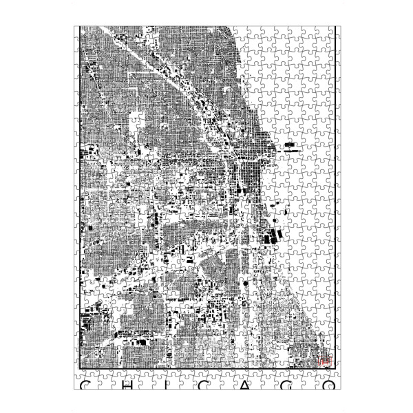 Puzzle Ravensburger "Chicago, USA - Schwarzplan" artboxONE - Städte,Schwarzweiß,Städte / Chicago,Kartografie
