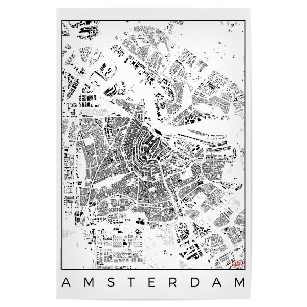 Poster 30x20 cm "Amsterdam, Niederlande - Schwarzplan" artboxONE - Städte,Schwarzweiß,Städte / Amsterdam,Kartografie