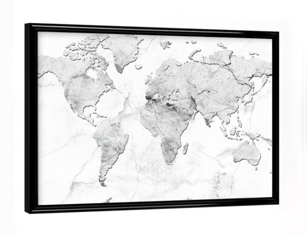 Poster mit schwarzem Rahmen "World map white marble" artboxONE - Schwarzweiß,Kartografie