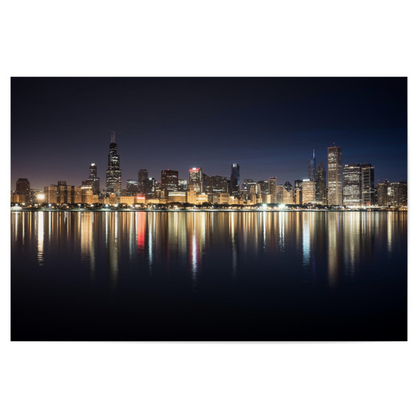 Poster 30x20 cm "Skyline" artboxONE - Architektur,Städte / Chicago - Chicago,Usa,Amerika,Skyline,Stadt,Städtisch,See,Wasser,Spiegelung,Stadt,Metropole
