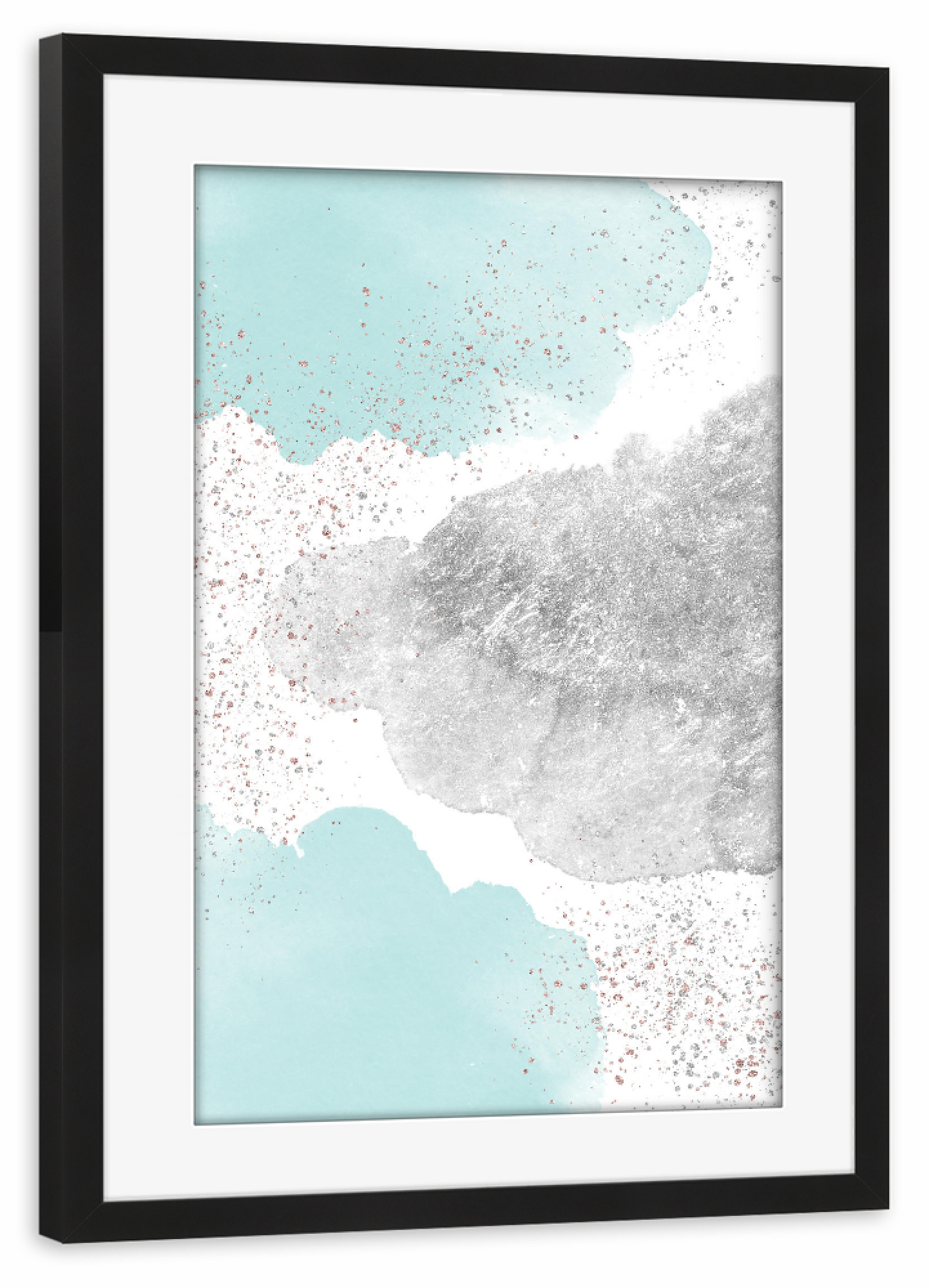 Poster mit Rahmen schwarz "Sparkling Watercolour Clouds - Silver Mint" artboxONE - Für Kinder,Abstrakt
