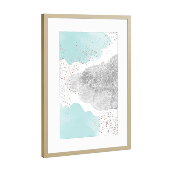 Poster mit Rahmen Gold "Sparkling Watercolour Clouds - Silver Mint" artboxONE - Für Kinder,Abstrakt