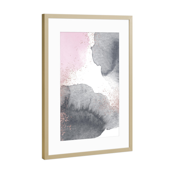 Poster mit Rahmen Gold "Sparkling Watercolour Clouds - Black Pink" artboxONE - Abstrakt