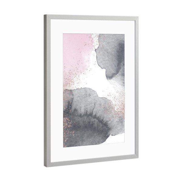 Poster mit Rahmen Silber "Sparkling Watercolour Clouds - Black Pink" artboxONE - Abstrakt