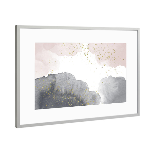 Poster mit Rahmen Silber "Sparkling Watercolour Clouds - Black Nude" artboxONE - Abstrakt