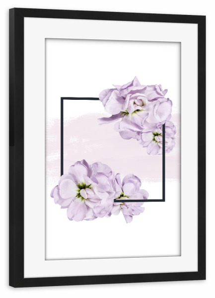 Poster mit Rahmen schwarz "Flowers on Framed Brush Strokes - Pink" artboxONE - Floral,Geometrie