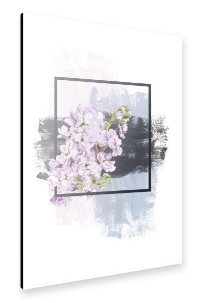 Alu-Dibond "Flowers on Framed Brush Strokes - Pink Blue Grey" 30x20 cm artboxONE